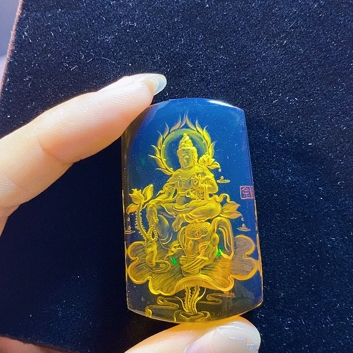 蓝珀未镶嵌珠宝奇石墨西哥蓝珀普贤菩萨