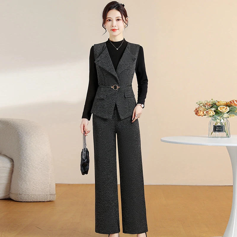 气质显瘦马甲T恤阔腿裤三件套女时尚名媛百搭女神范女装春秋长袖