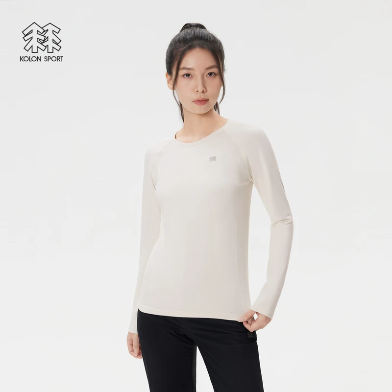KOLON SPORT可隆户外休闲衣女士SEAMLESS无缝弹力圆领长袖T恤