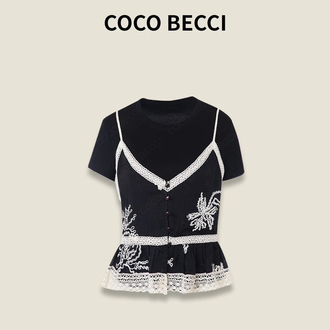 COCO BECCI【陌上花开】莱赛尔显瘦时尚休闲百搭短袖T恤CFXYB324061