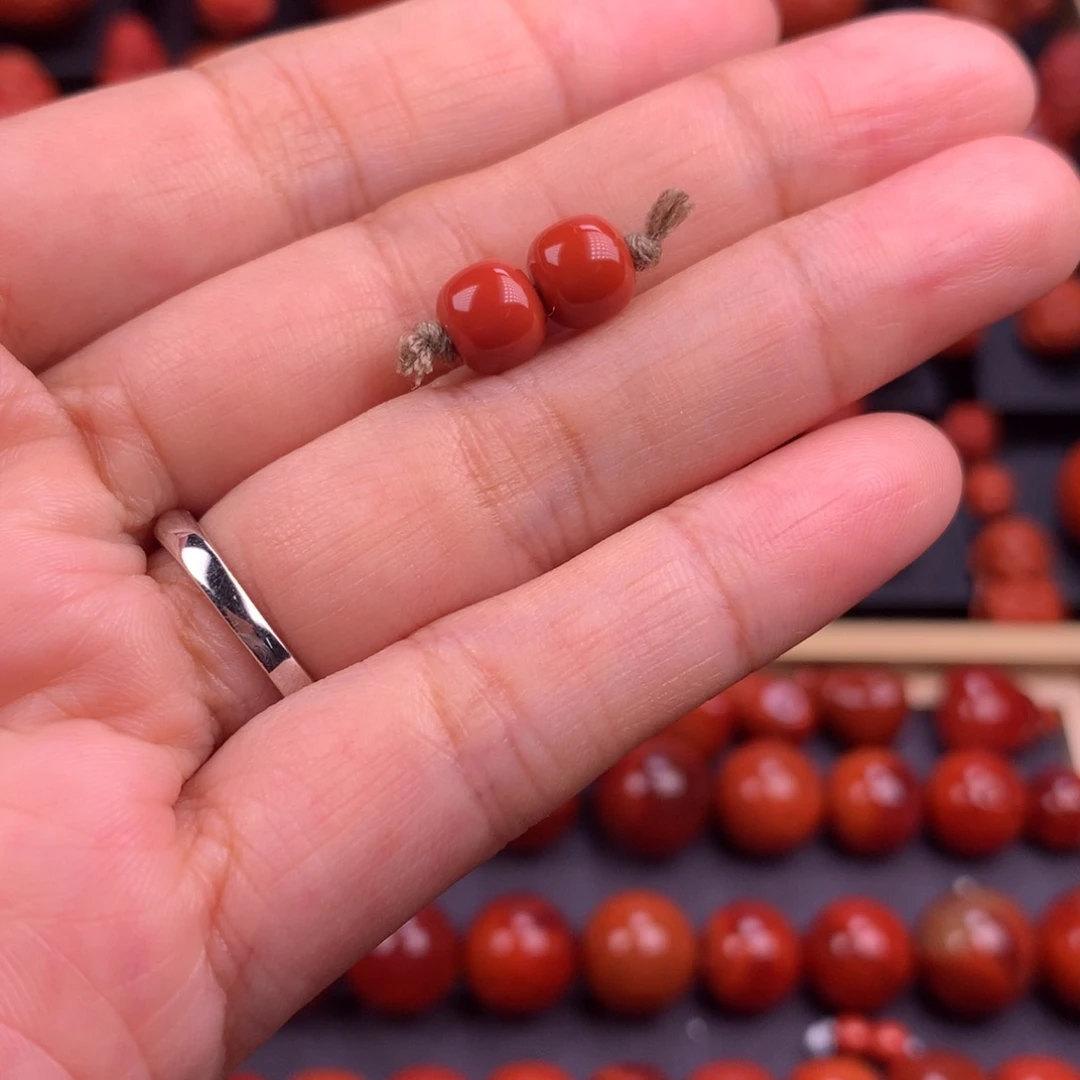 南红玛瑙原矿老型对珠7mm未镶嵌