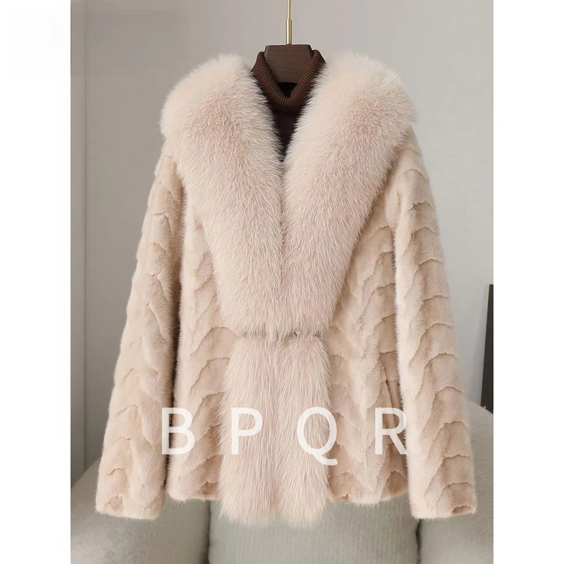 人造皮草 进口天大衣女2025新款冬大码显瘦领拼貂皮草外套百搭秋