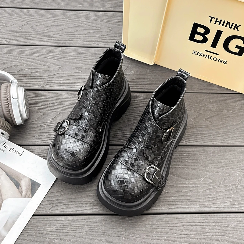 欧货厚底增高马丁靴女编织时尚雪地靴女款爆款雪地靴中筒