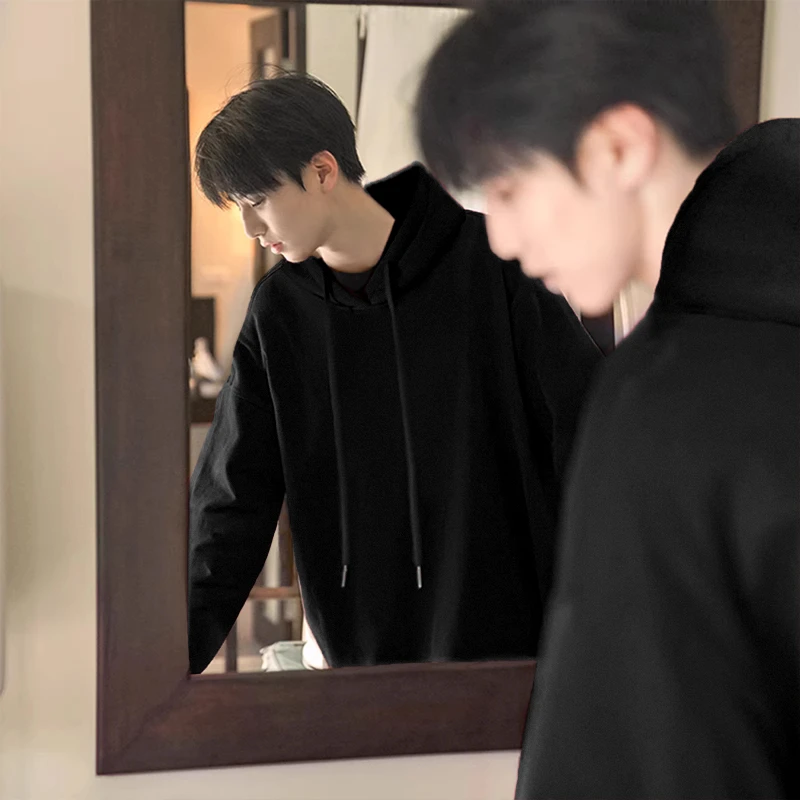 追属重磅卫衣男士秋冬连帽美式复古酒红色oversize外套青少年上衣