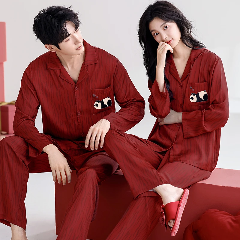 情侣睡衣新婚结婚春秋款长袖婚庆喜庆红色高档冰丝家居服薄款套装