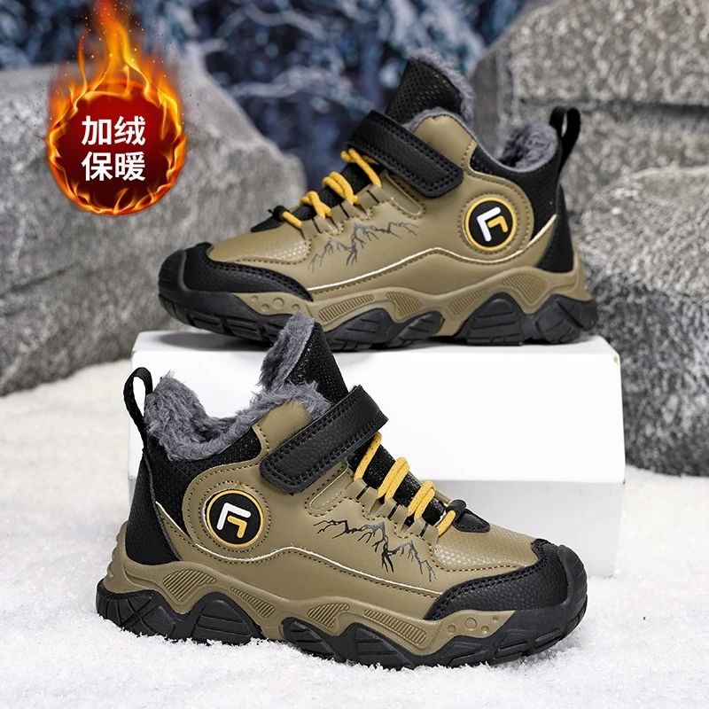 ABC NBOF加绒男童登山鞋2025冬季新款防水男中大童加绒加厚跑步鞋