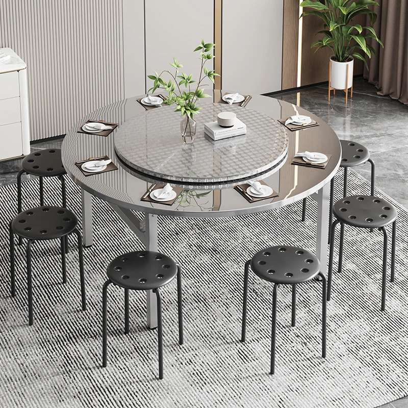 304不锈钢餐桌圆桌折叠桌子家用宿舍出租房酒店吃饭桌桌摆摊便携