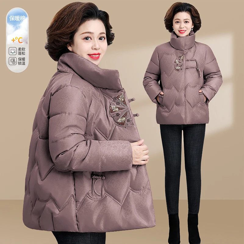 妈妈冬装国风加绒加厚棉衣2025新款中老年人女装短款保暖棉服外套