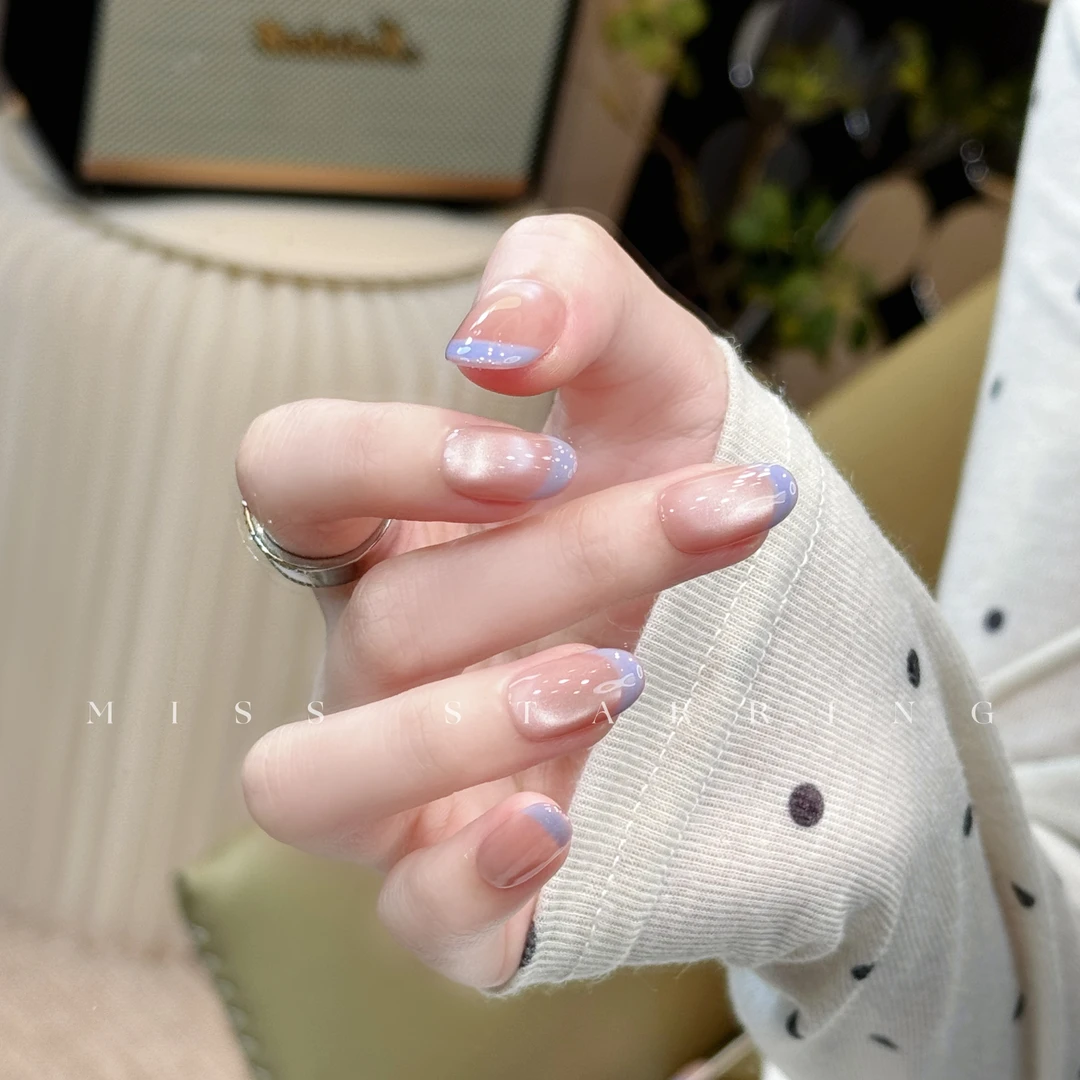 【蓝莓芝士】主角小姐纯手工设计穿戴甲 法式和追光猫眼的浪漫结合