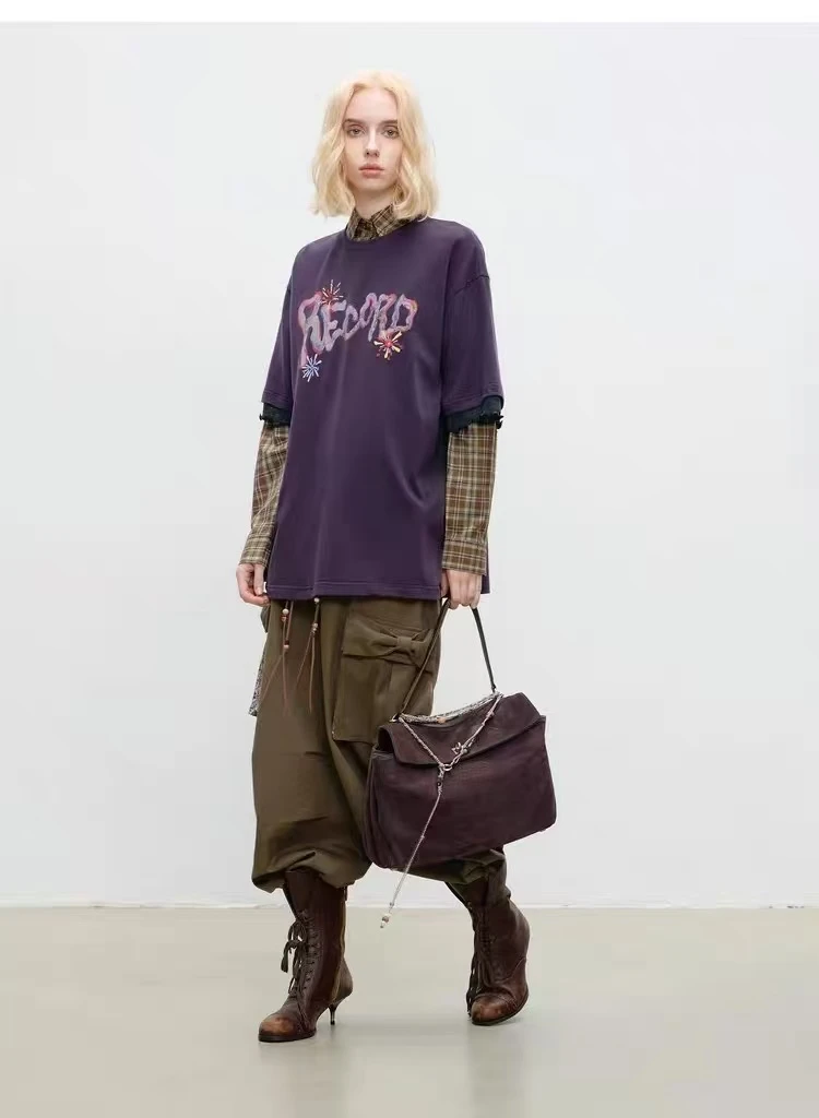 Journal Record2025秋冬新款呼吸感舒适廓形卡通印花圆领短袖T恤