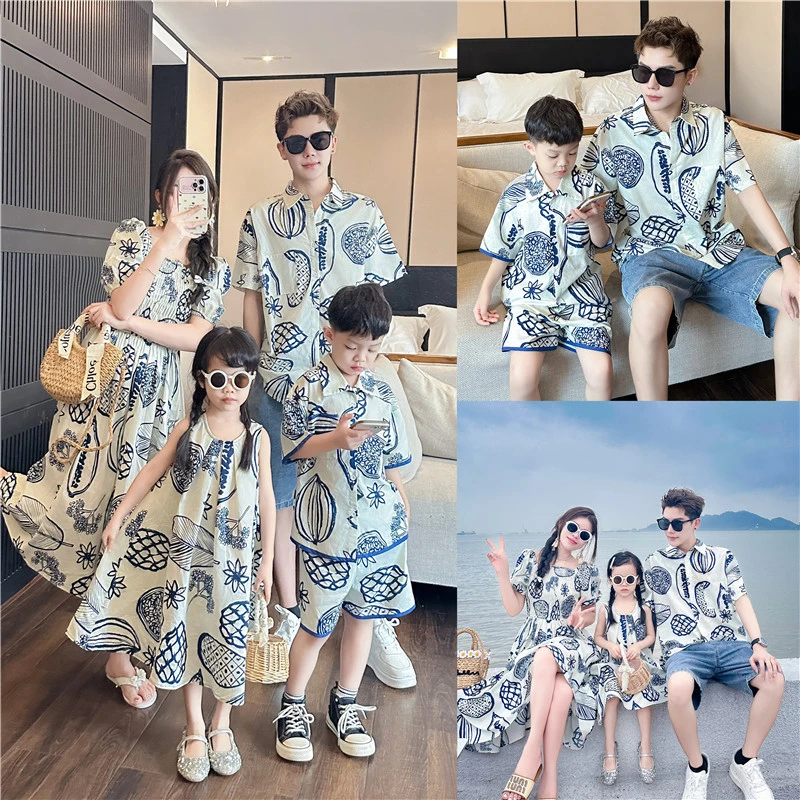 新品上新民族风夏季新款一家三口亲子装度假风夏装母女裙母子