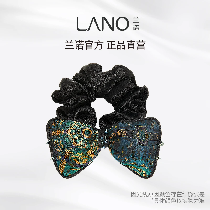 兰诺【锦屏蝶影】香云纱蝴蝶结发圈新中式精致后脑勺发饰