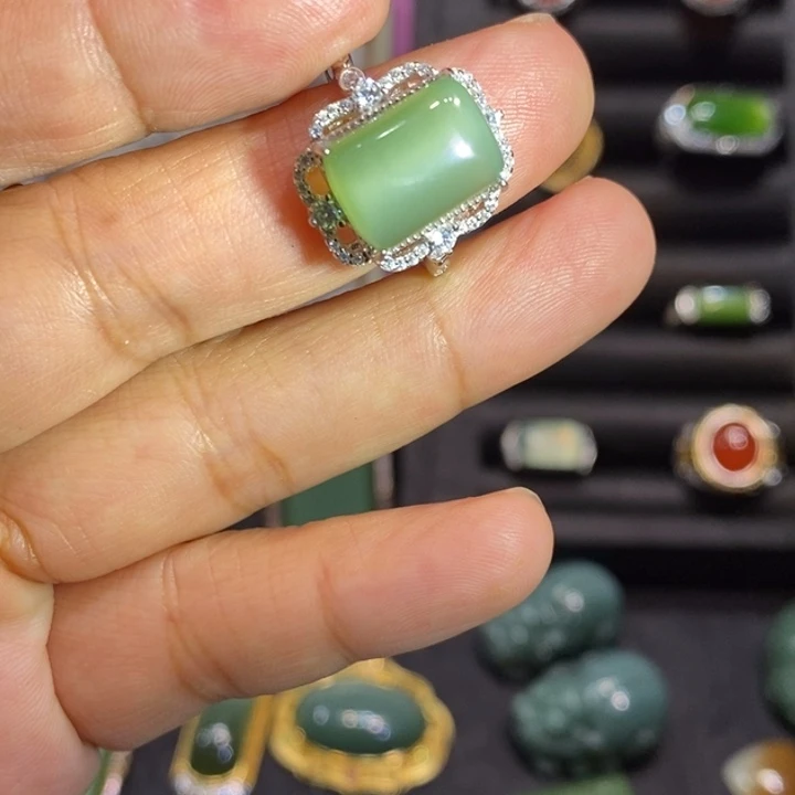和田玉（碧玉）银S925镶嵌戒指