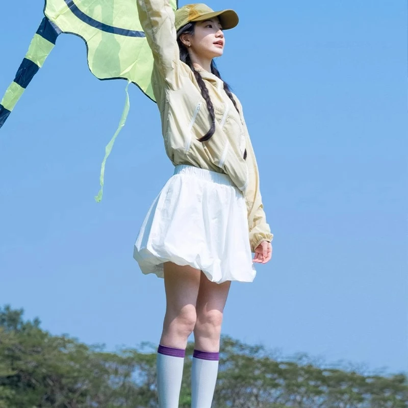 白色花苞裙女夏季2025新款高腰气质裙裤减龄半身裙显瘦蓬蓬裙子