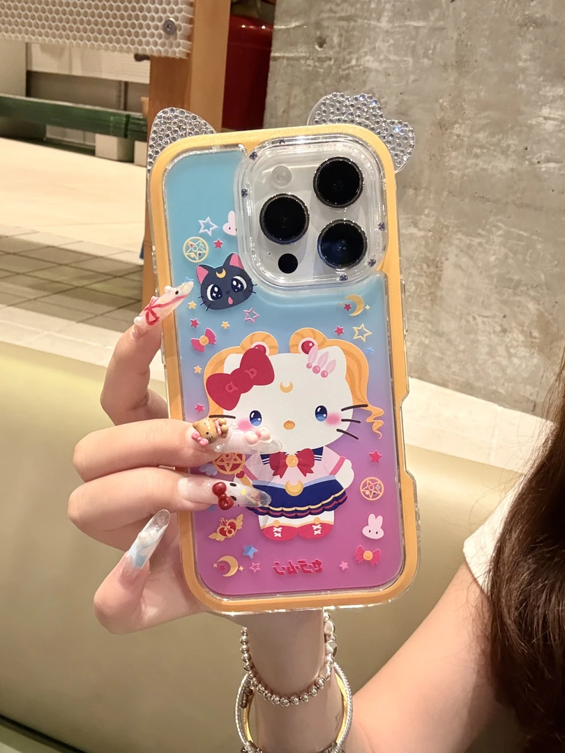 创意美少女战士KT猫耳朵壳适用苹果16/15/14/13全包防摔手机壳