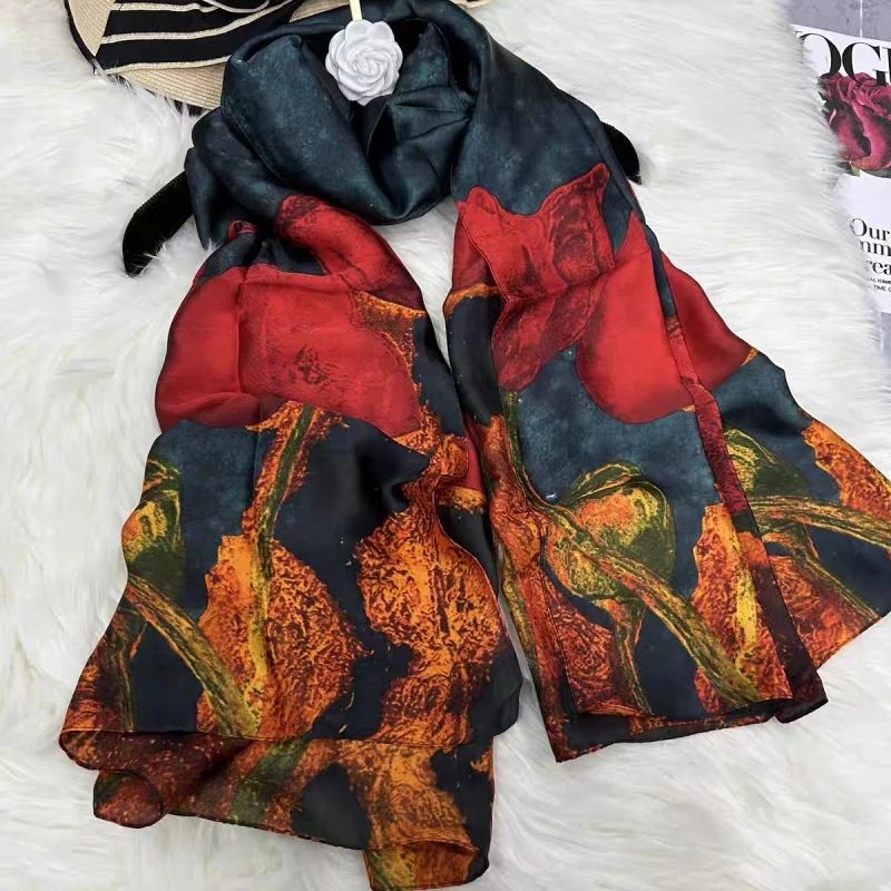 1-324 丽景锻【月色玫瑰】180*90长巾丝巾