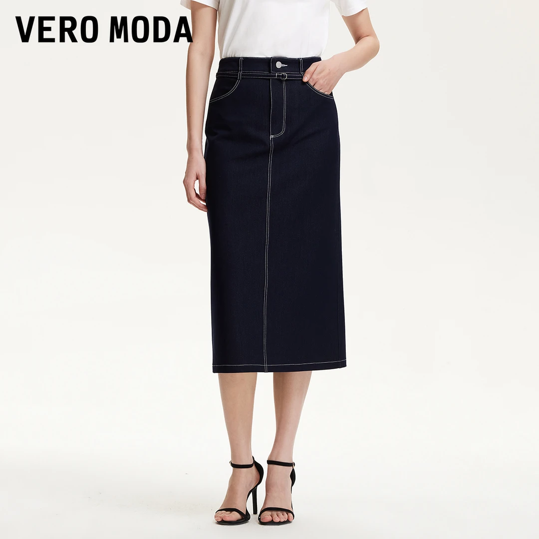 【达人专属】Vero Moda半身裙女腰带设计后身开叉直筒裙325137016