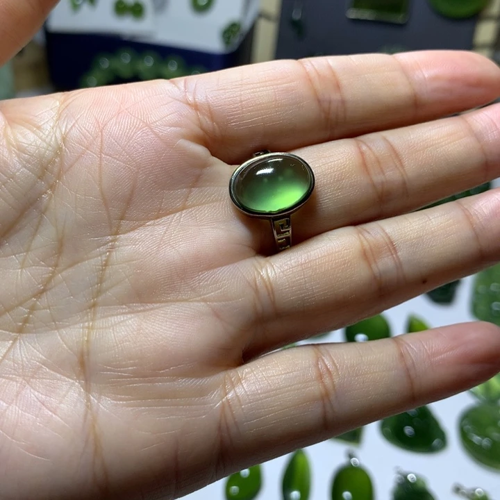 岫玉银S925镶嵌戒指戒指