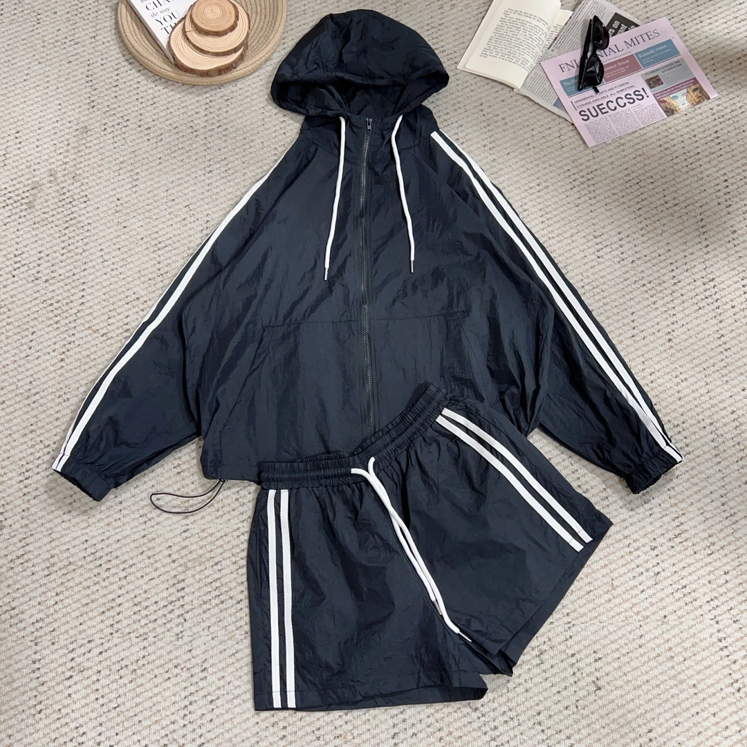 2025夏季新款休闲宽松防晒连帽长袖套装4216