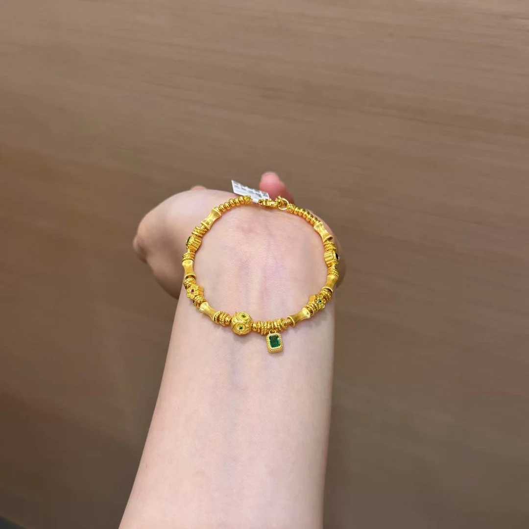 【菠萝珠宝】足金999 猫头鹰 竹节盘缠手链  金重：17.98克