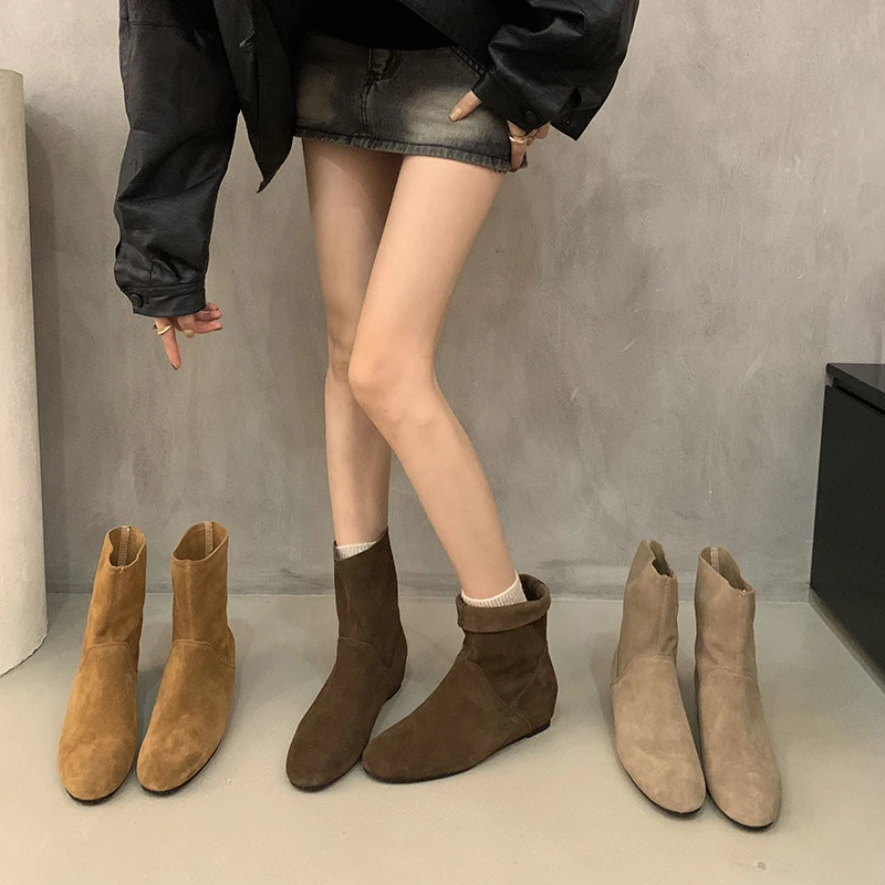 小个子增高勃肯短靴女靴子2025秋新款气质百搭西部靴堆堆靴女