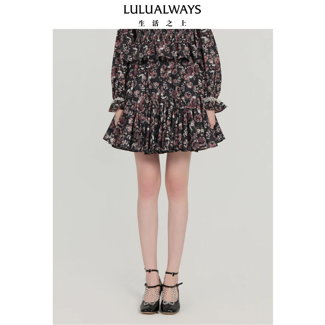 LULUALWAYS【商场同款】25秋季新款复古田园风俏皮印花短款半身裙