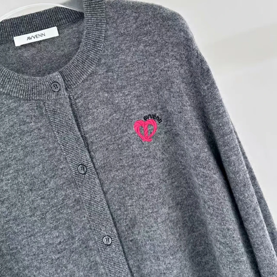 AVVENN｜下抽绳灰色毛织开衫7280258