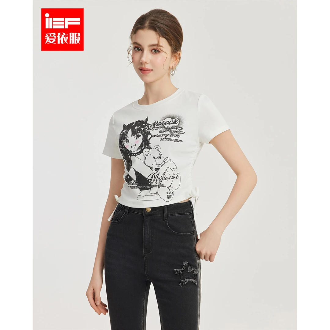 IEF/爱依服上衣2025夏季新款美式甜酷个性设计辣妹风修身百搭T恤