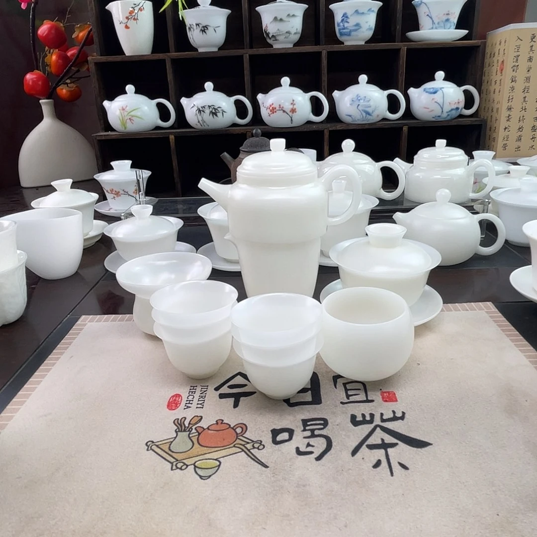璞玉高冰素烧自生釉德钟壶+盖碗13件套装