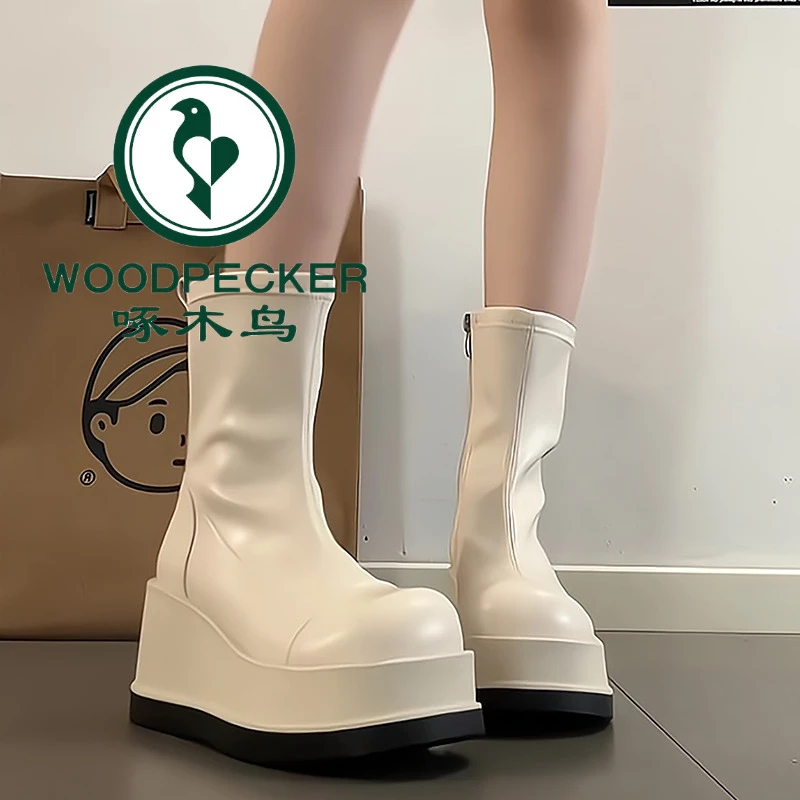 啄木鸟辣妹小个子增高厚底短靴女2025秋季新款时尚百搭弹力瘦瘦靴
