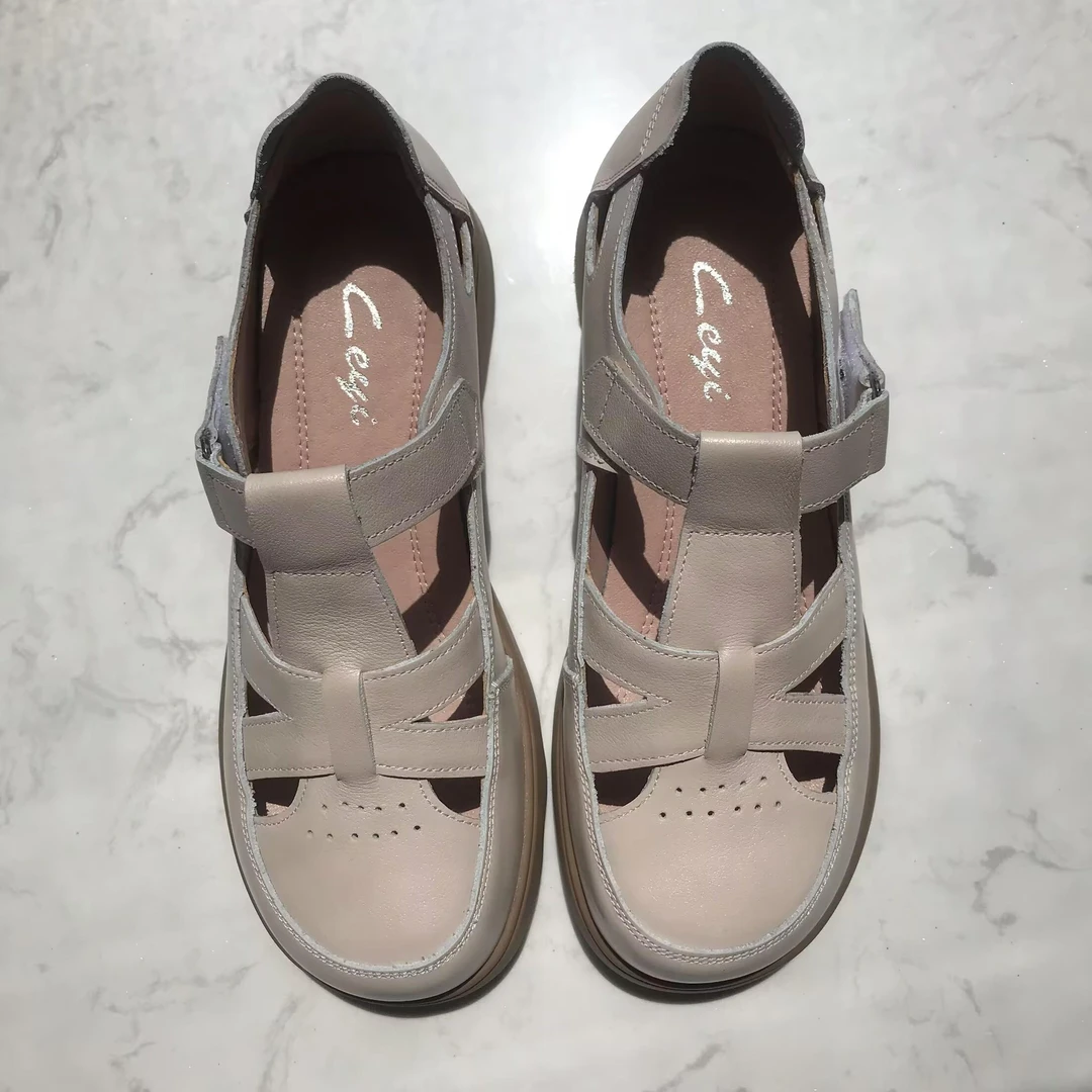 品牌撤柜清仓处理夏女鞋牛皮橡胶底舒适镂空透气罗马凉鞋