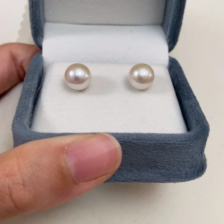 淡水珍珠耳饰银S925镶嵌9-10正圆