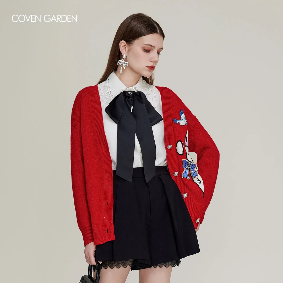 【蜜思仝】红色外套针织开衫女显白CTC1041568 COVEN GARDEN