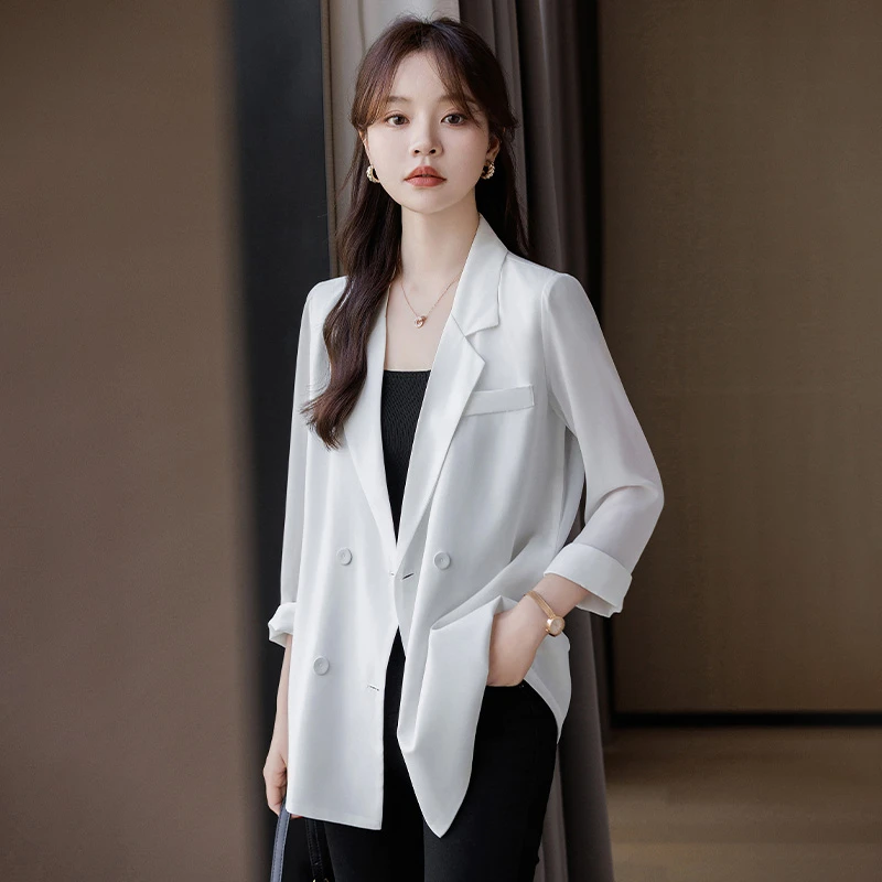 薄款雪纺西装外套女士夏季2025新款高级感气质宽松上衣休闲西服