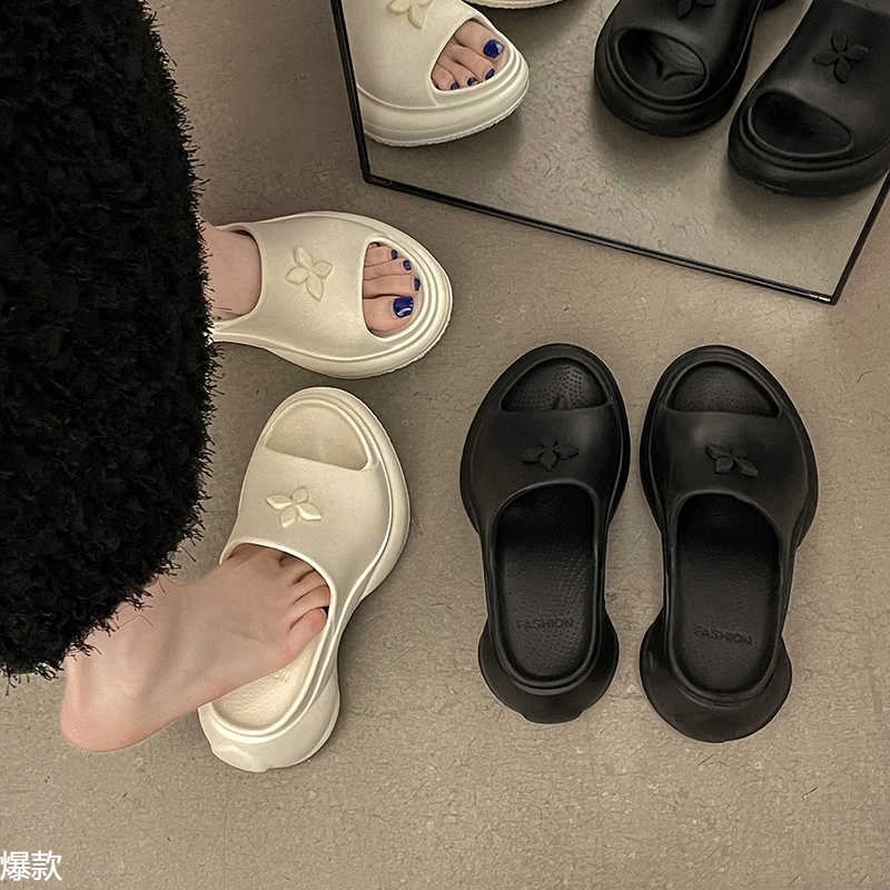 时尚十字花凉拖鞋女2025夏季新款外穿松糕厚底增高沙滩防滑一字拖