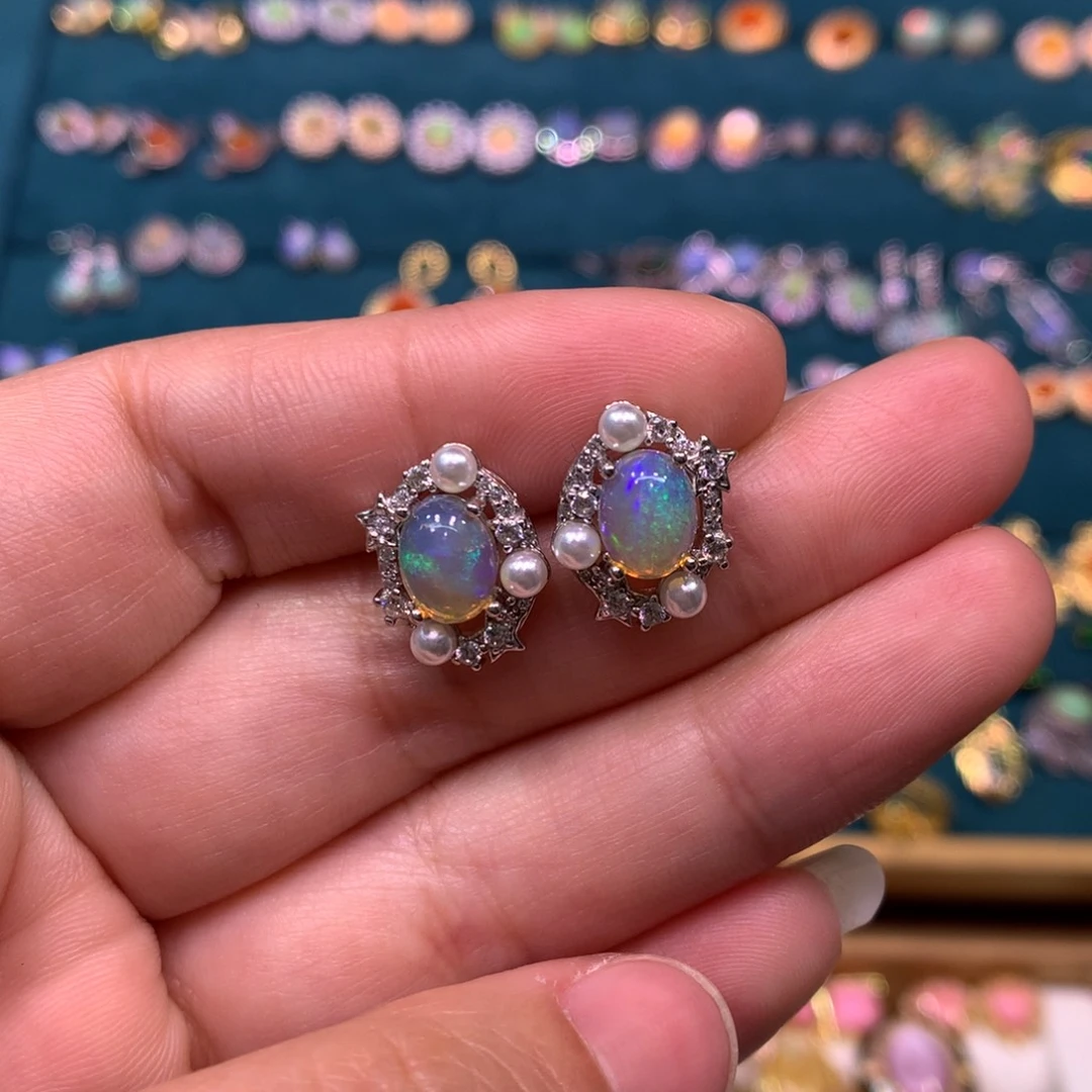 欧泊耳钉款式银S925镶嵌?****