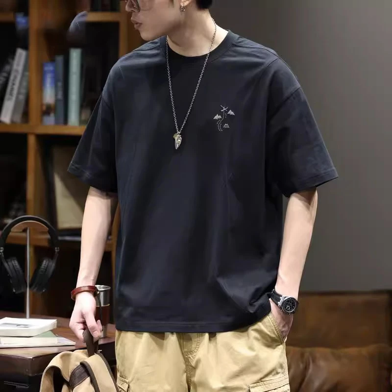 MR.MUDI/穆迪先生高级感新疆棉短袖t恤男士潮牌ins刺绣上衣夏季