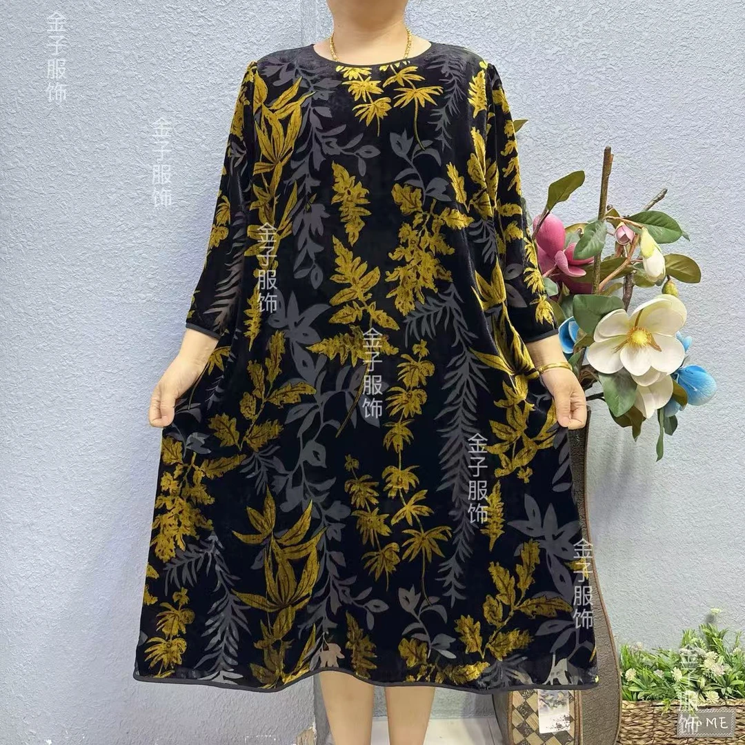 P2-2538大码蚕丝连衣裙妈妈装新款式裙子