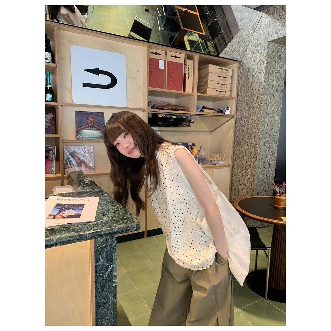 【你好卡农-蕾子】波点舞曲！木耳边小圆领A字波点背心KB25Z7127D