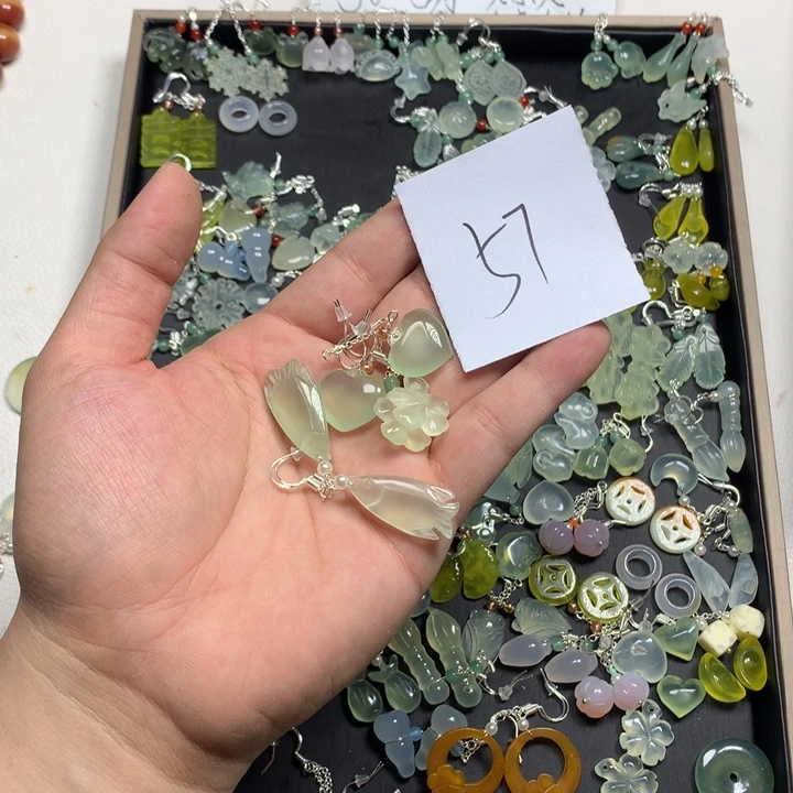 醒***呆蛇纹石玉合金耳钉