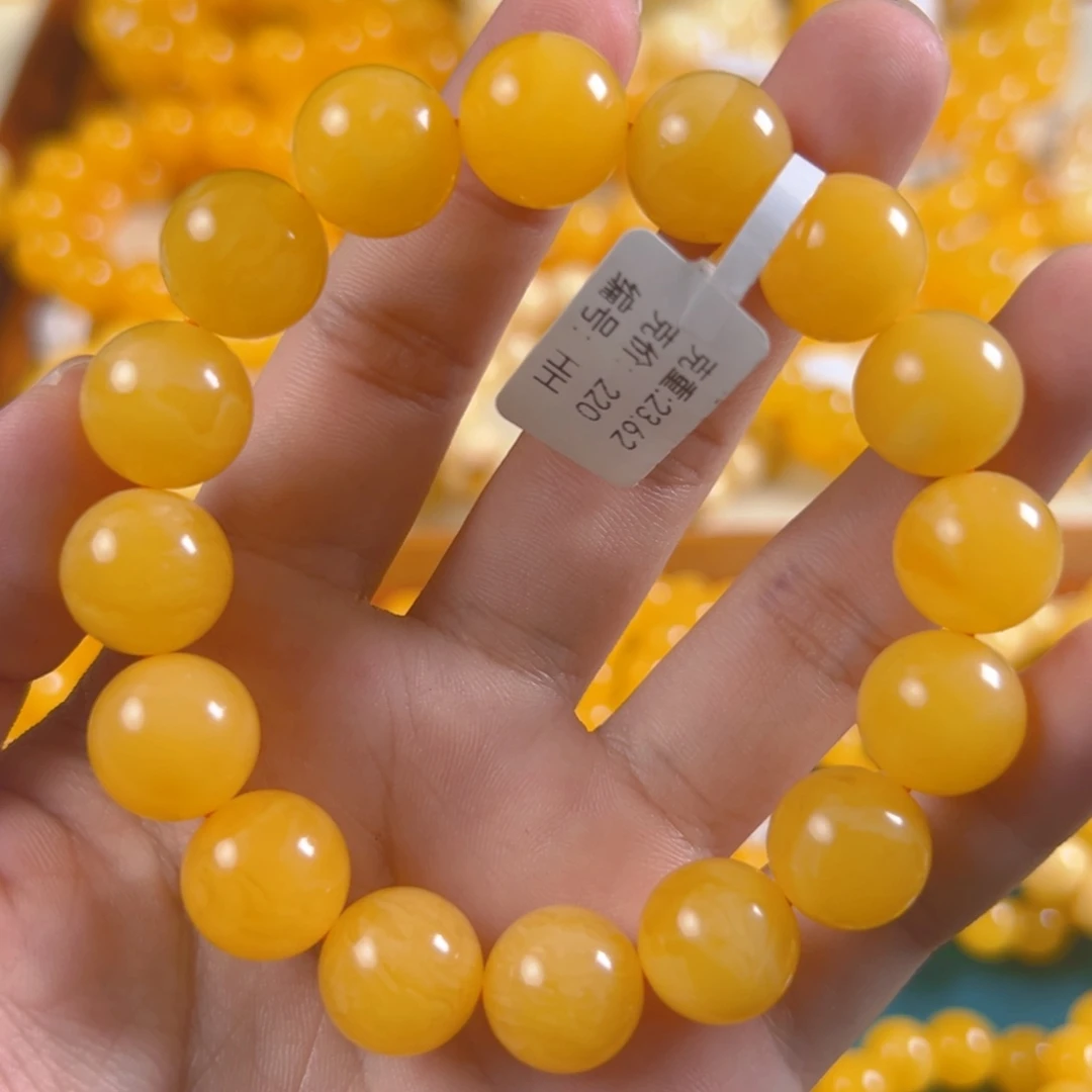 琥珀未镶嵌手链23.62g焦皮同料圆珠14mm hh