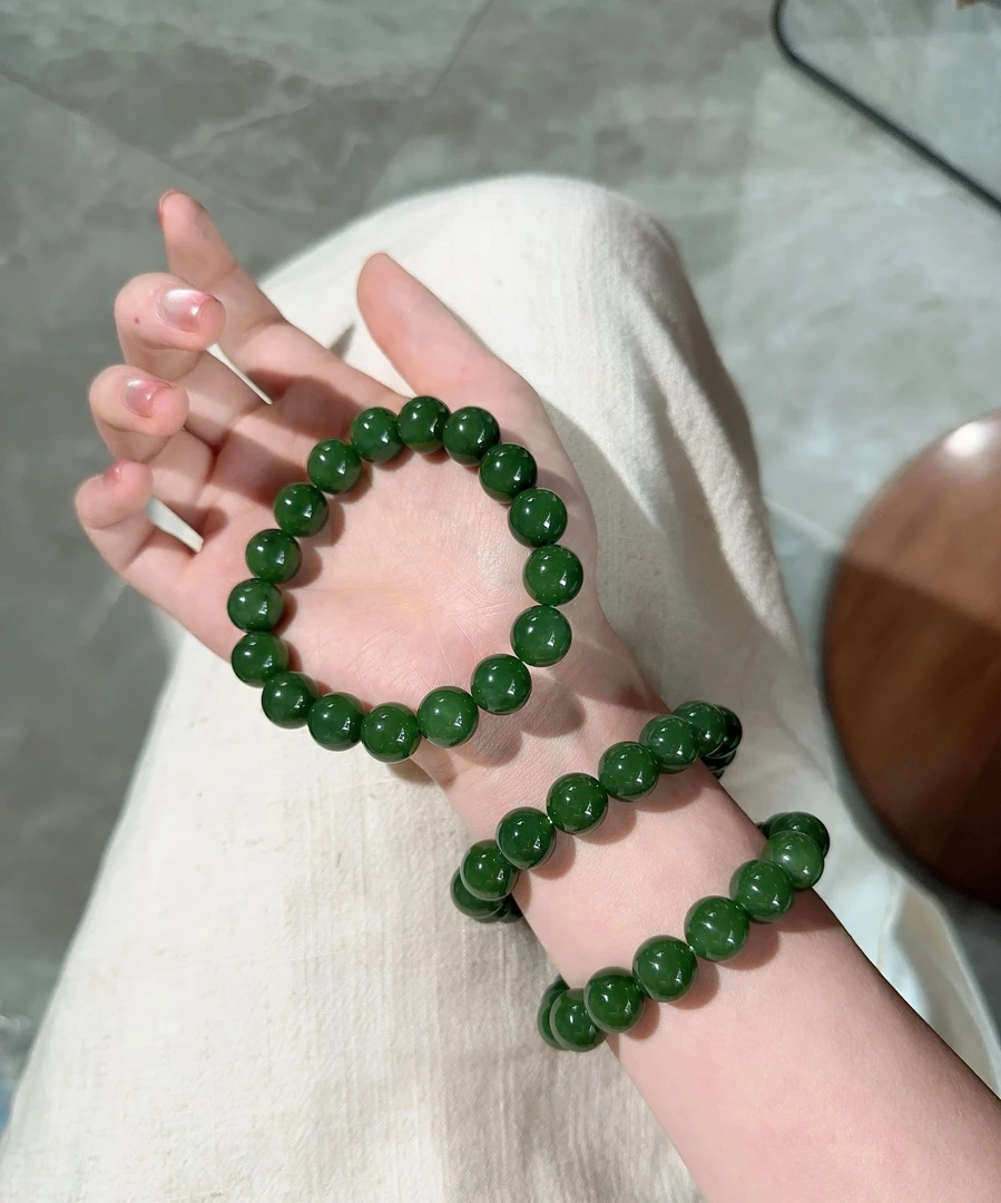 【俄料七号老坑】和田玉碧玉藏收菠菜绿手串（多样发货 发一个）7989