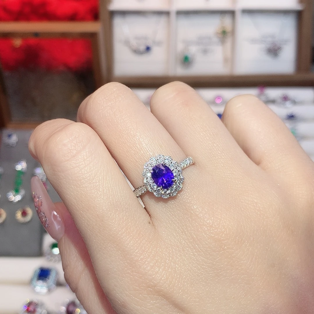 彩色蓝宝石18K金镶嵌戒指1.14ct/天然宝石/七天无理由