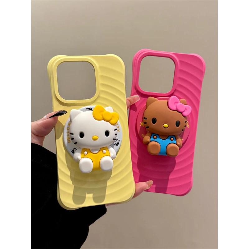 适用苹果iphone16promax创意波漾猫15pro磁吸14ins风支架13手机壳