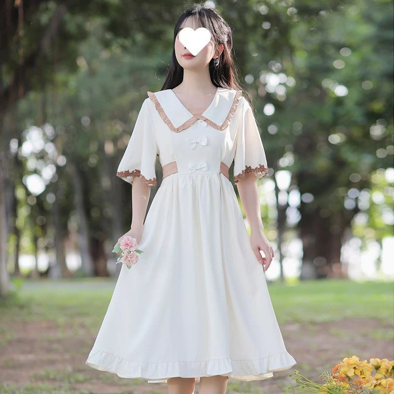 收腰法式夏季甜美桔梗小初恋裙连衣裙超仙清新小个子女学院风森