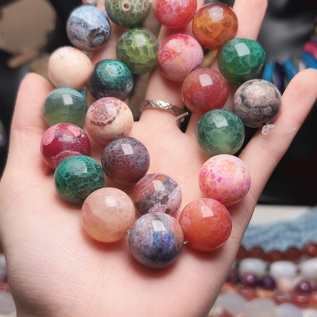 玛瑙/玉髓合金珠宝半成品x546。龙鳞纹玛瑙圆珠一条17mm