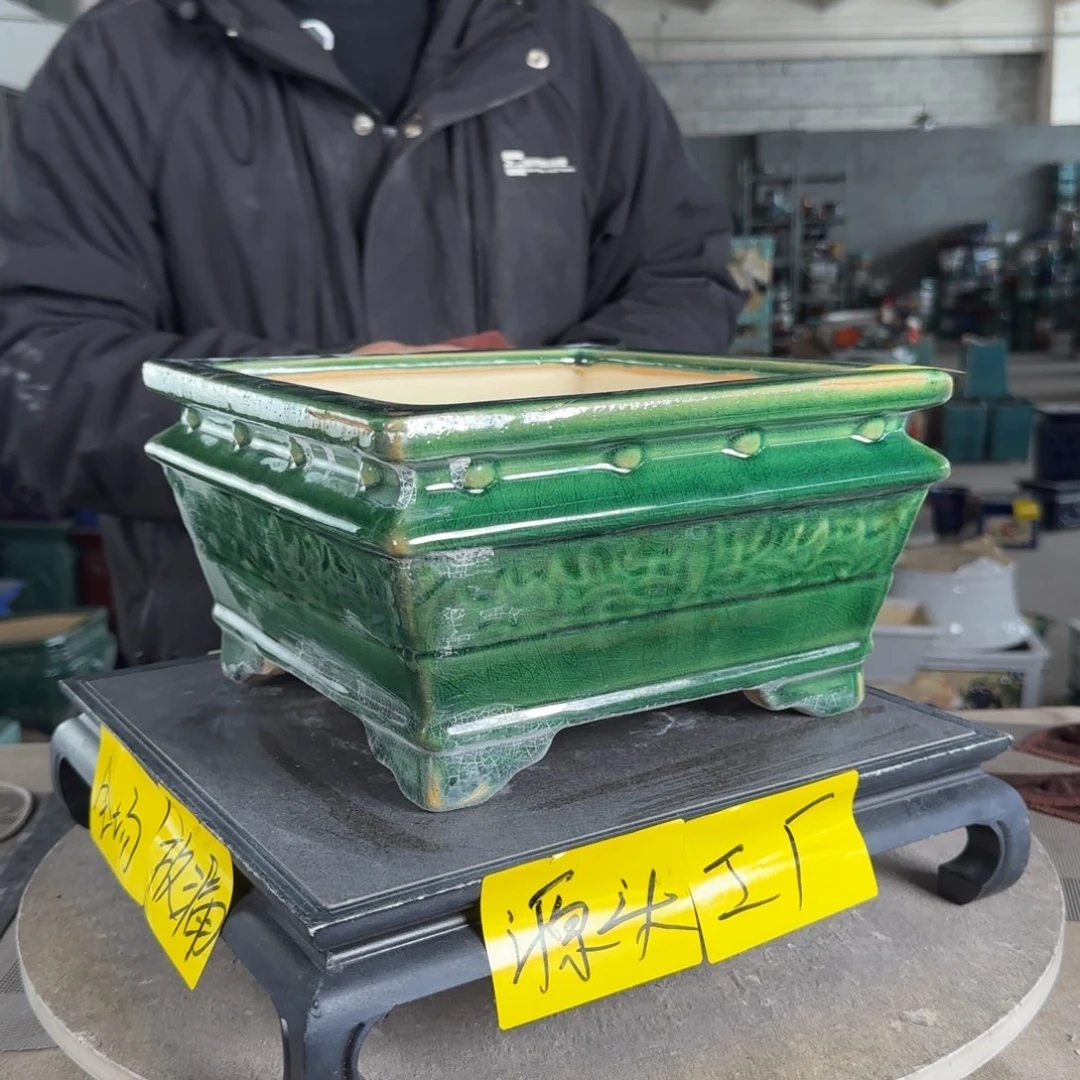 陶云**天。一风堂石湾花盆 瑕疵 坤釉绿色共10个