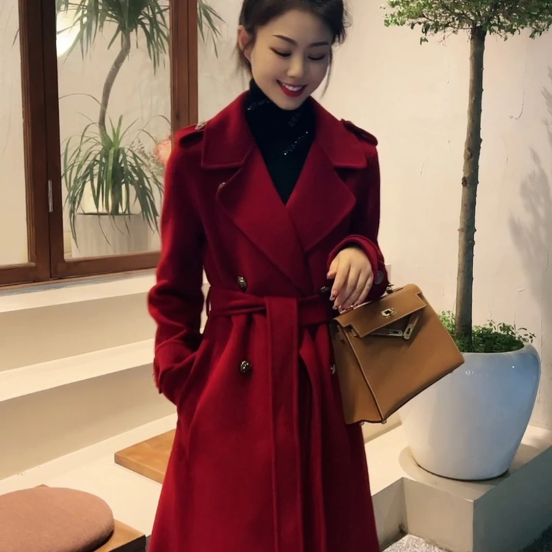 刘婷原创 双排扣西装领双面羊毛大衣