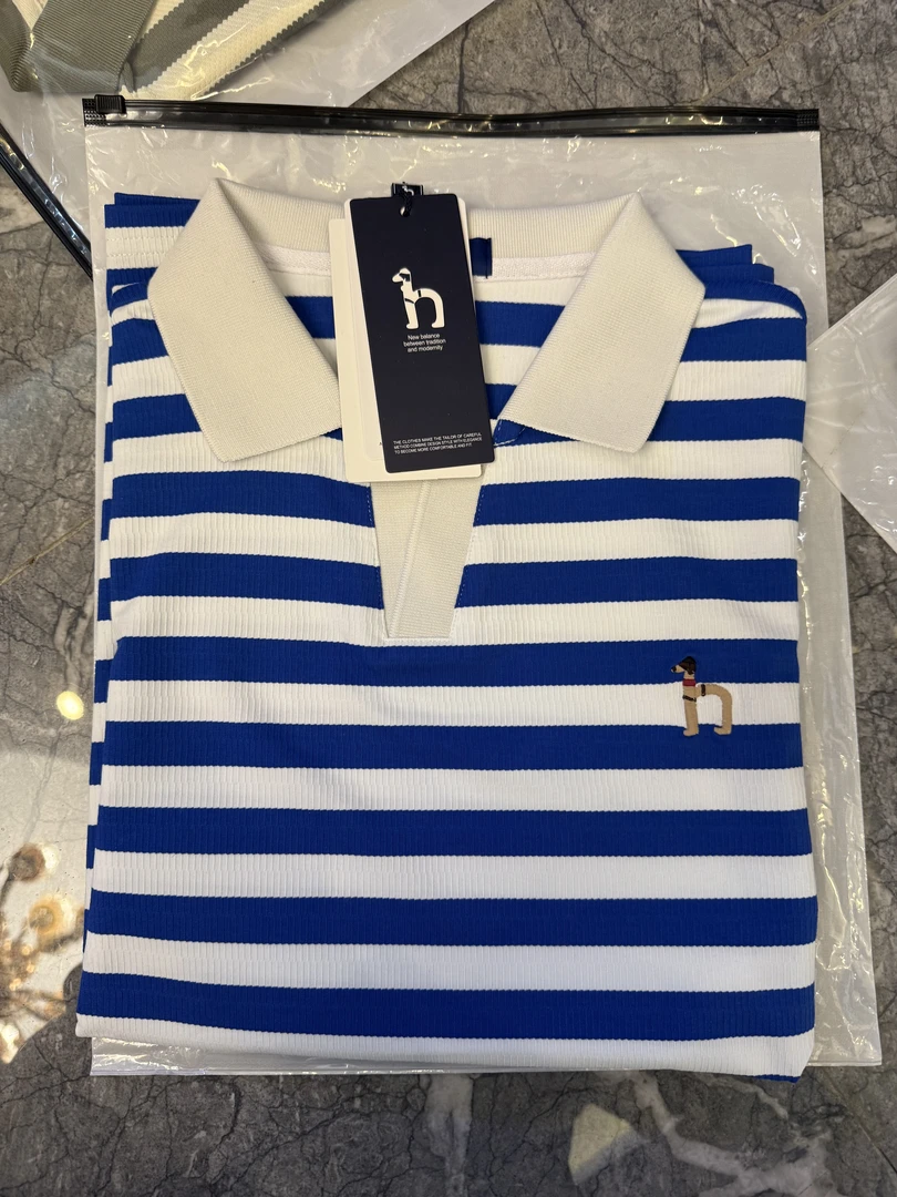 2025高端定制刺绣条纹polo衫剪刀领时尚休闲拼色上衣T恤