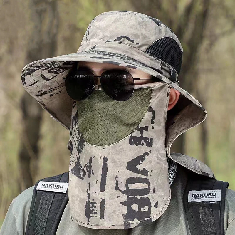 旅游登山可拆卸渔夫帽男士迷彩披肩遮阳帽户外透气防晒遮脸钓鱼帽